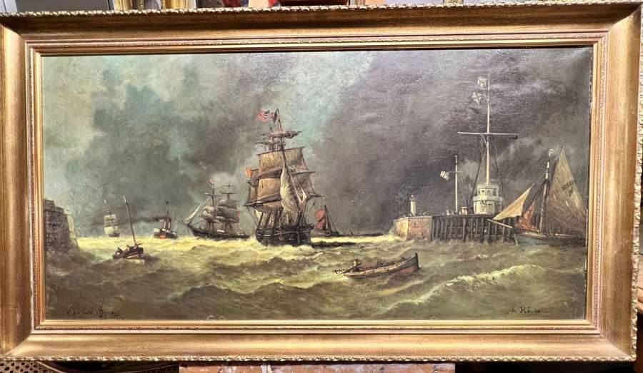 1870s oil on canvas port of le Havre painting
